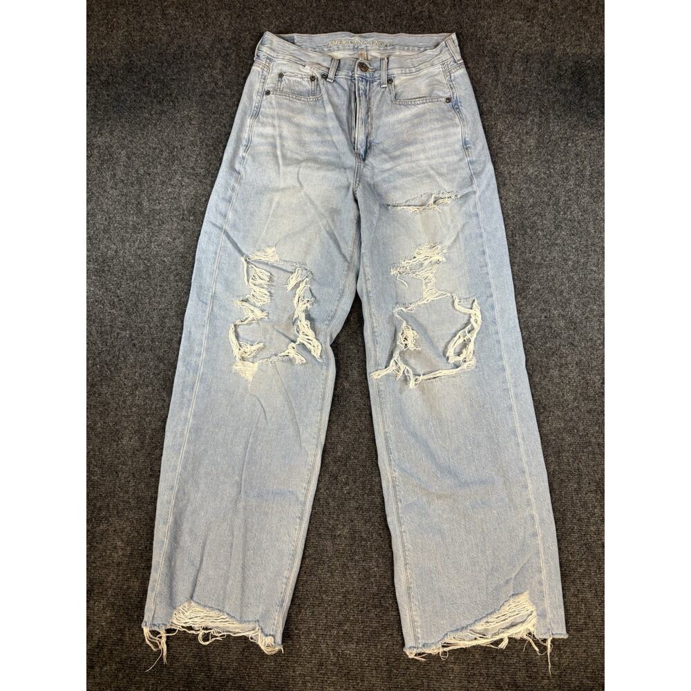 American Eagle Jeans Women 6 Wide Leg Baggy Distressed Light Wash Skater